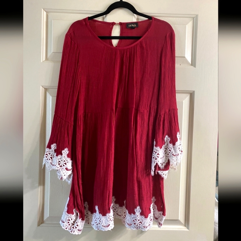 Womens CalStyle Dress Large Red and White Boutique Christmas Dress